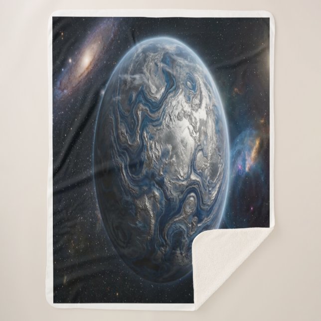 Blue and Silver Planet Sherpa Blanket (Front)