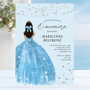 Blue and Silver Princess Quinceañera Invitation