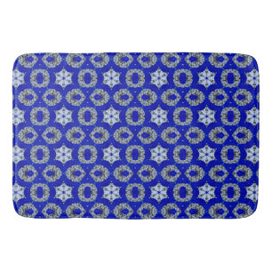 blue and silver psychedelic pattern bath mat