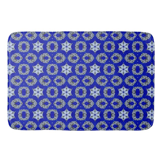 blue and silver psychedelic pattern bath mat (Front)