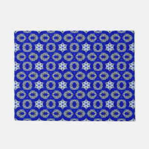 blue and silver psychedelic pattern doormat