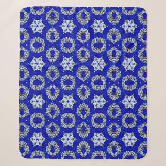 blue and silver psychedelic pattern sherpa blanket (Front)