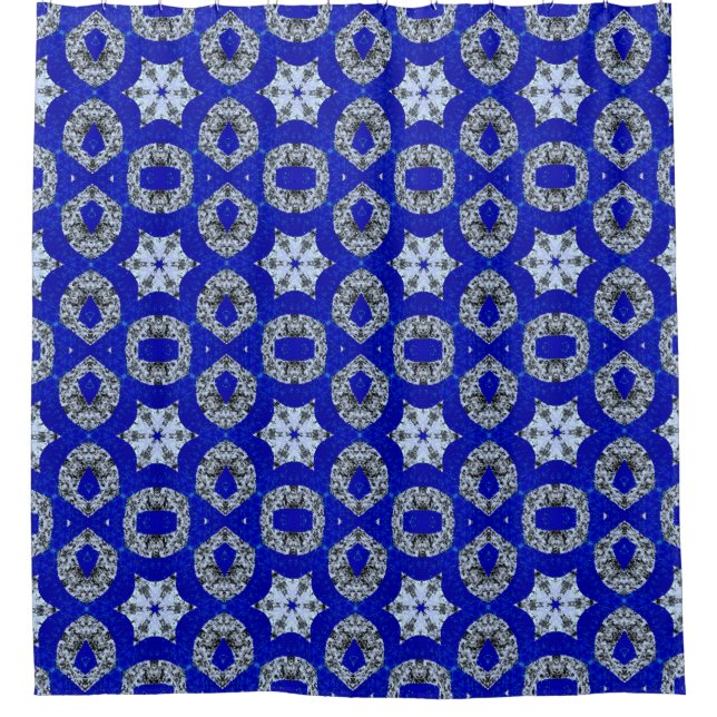 blue and silver psychedelic pattern shower curtain (Front)