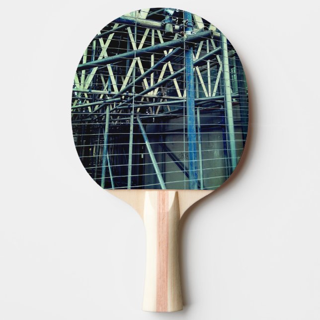 Blue and silver scaffolding ping pong paddle (Front)