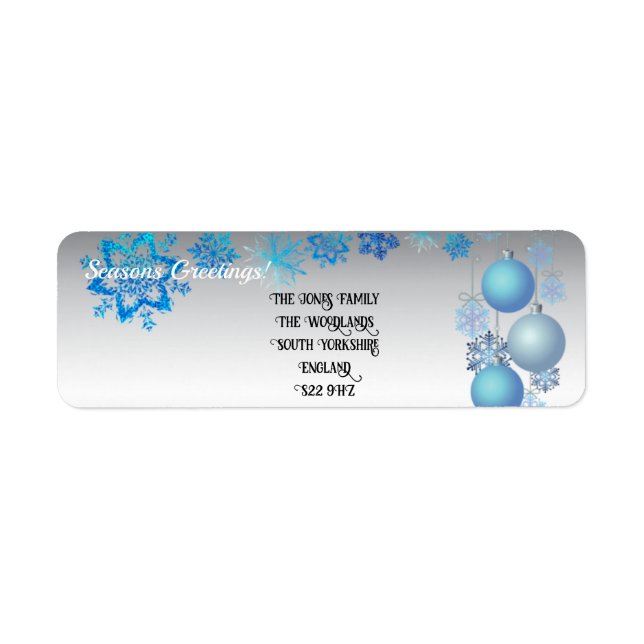  Blue and Silver Seasons Greetings  Return Address Label (Front)