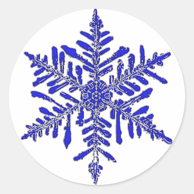 Blue and Silver Snowflake Classic Round Sticker (Front)