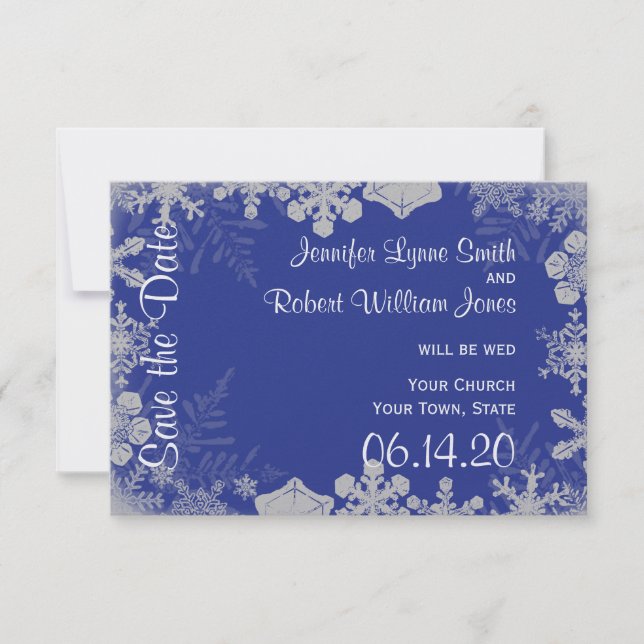 Blue and Silver Snowflake Wedding Save the Date (Front)