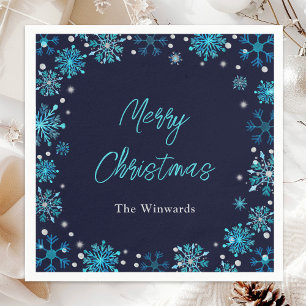 Blue and Silver Snowflakes Christmas Party Napkin