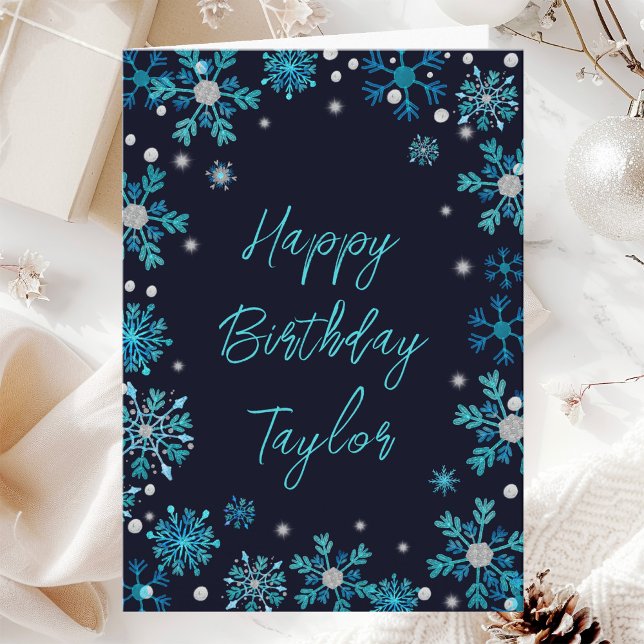 Blue and Silver Snowflakes Happy Birthday Card (Creator Uploaded)