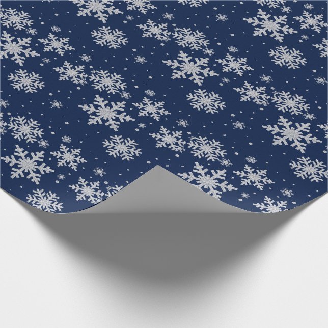 Blue and Silver Snowflakes Holiday Wrapping Paper (Corner)
