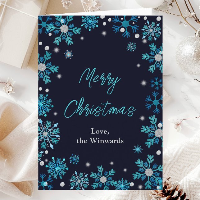 Blue and Silver Snowflakes Merry Christmas Holiday Card (Creator Uploaded)