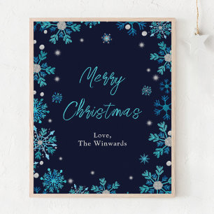 Blue and Silver Snowflakes Merry Christmas Poster