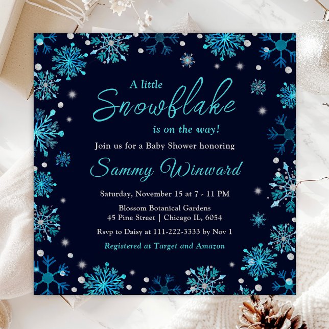 Blue and Silver Snowflakes Winter Baby Shower Invitation (Creator Uploaded)