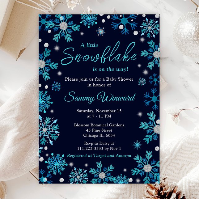 Blue and Silver Snowflakes Winter Baby Shower Invitation (Creator Uploaded)
