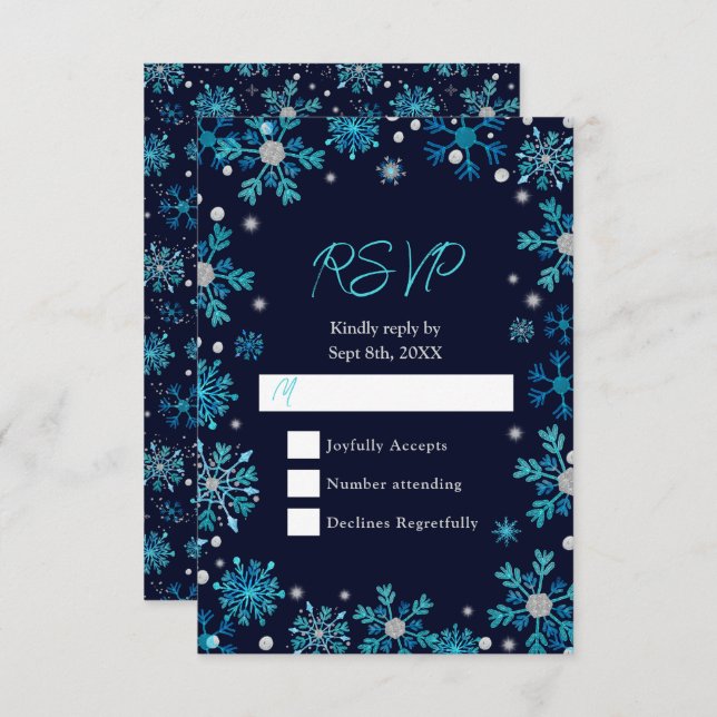 Blue and Silver Snowflakes Winter RSVP Card (Front/Back)