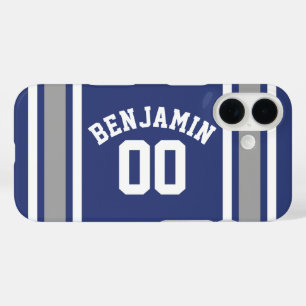 Blue and Silver Sports Jersey Custom Name Number iPhone 16 Case