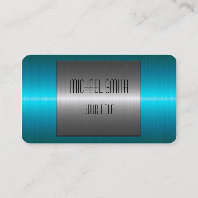 Blue and Silver Stainless Steel Metal Business Card (Front)