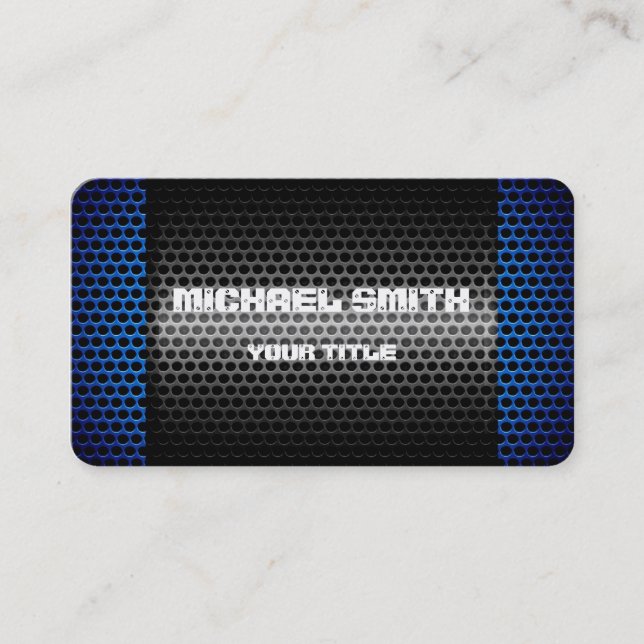 Blue and Silver Stainless Steel Metal Hole Business Card (Front)