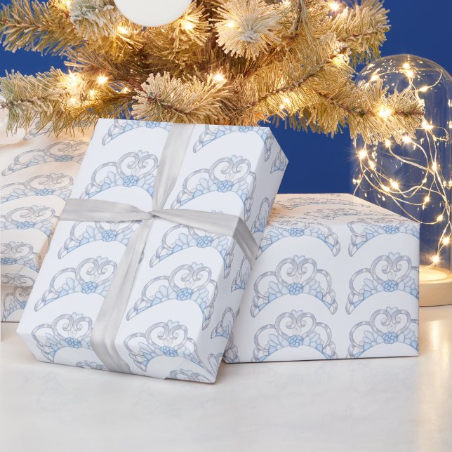 Blue and Silver Tiara Wrapping Paper (Holidays)