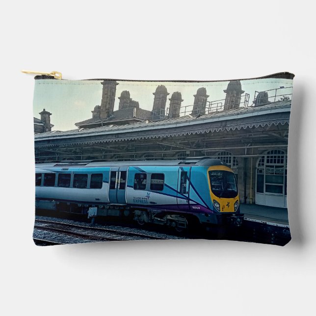 Blue and silver train accessory pouch (Front)