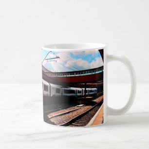 Blue and silver train coffee mug