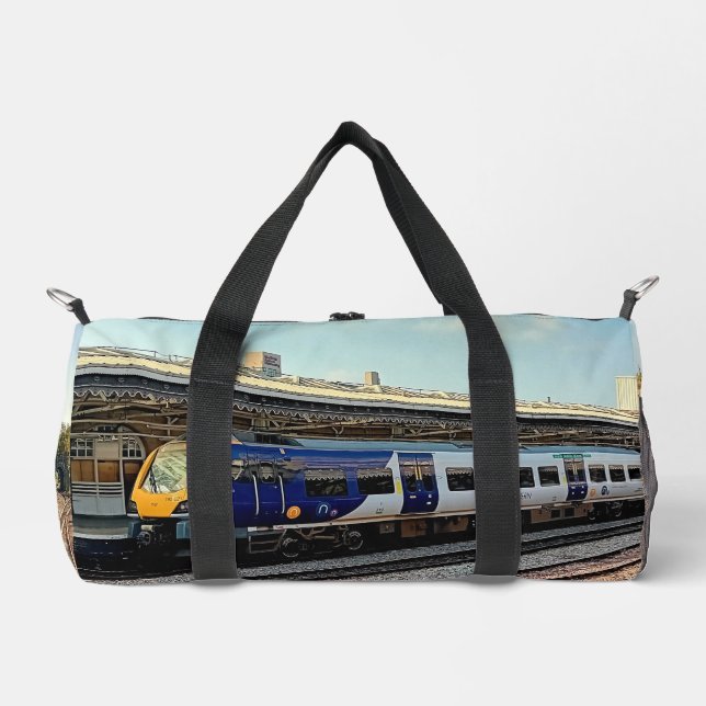 Blue and silver train duffle bag (Front)