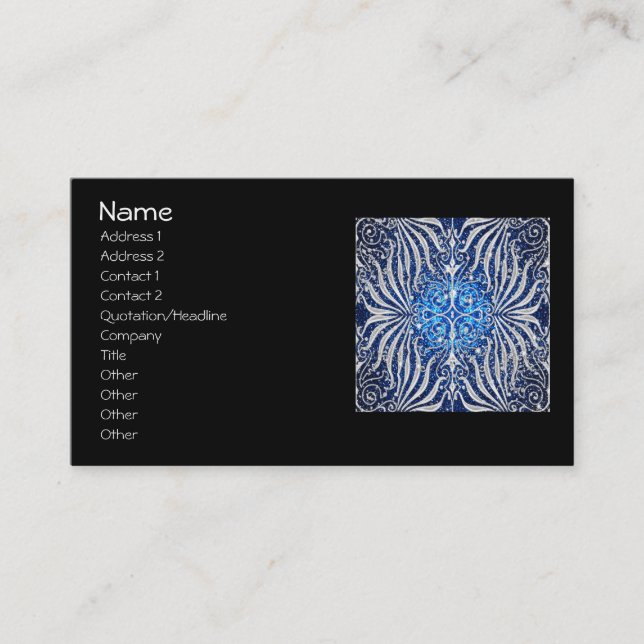 Blue and Silver Victorian Sparkle Business Card (Front)