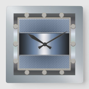 Blue and Silver Wall Clock