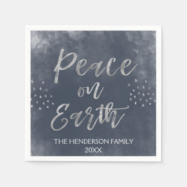 Blue and Silver Watercolor Christmas Holiday Napkin (Front)