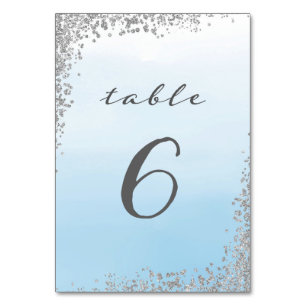 Blue and Silver Wedding Table Number Card