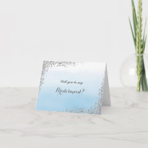 Blue and Silver Will You Be My Bridesmaid Card