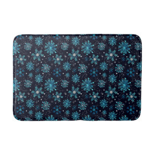 Blue and Silver Winter Snowflakes Bath Mat
