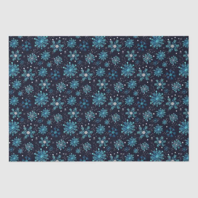Blue and Silver Winter Snowflakes Pattern Tissue Paper (Front)