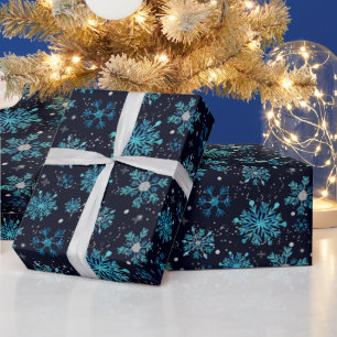 Blue and Silver Winter Snowflakes Pattern Wrapping Paper