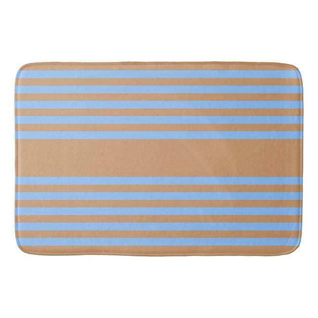 Blue and tan five stripe pattern bath mat (Front)