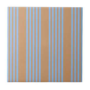Blue and tan five stripe pattern ceramic tile