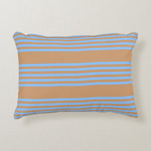 Blue and tan five stripe pattern decorative cushion