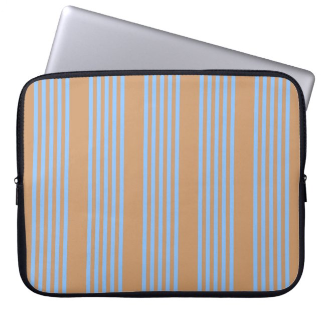 Blue and tan five stripe pattern laptop sleeve (Front)