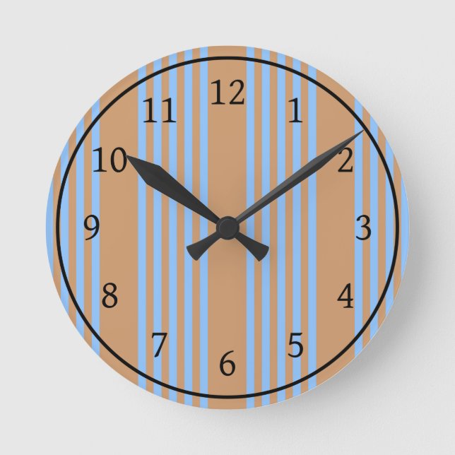 Blue and tan five stripe pattern round clock (Front)