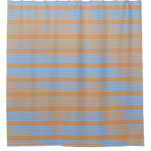 Blue and tan five stripe pattern shower curtain