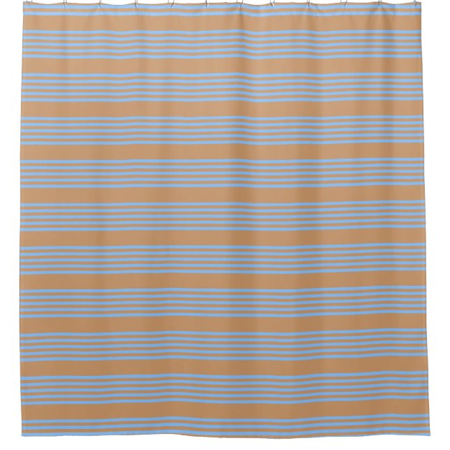 Blue and tan five stripe pattern shower curtain (Front)