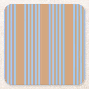 Blue and tan five stripe pattern square paper coaster