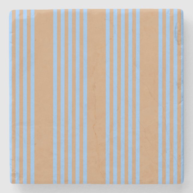 Blue and tan five stripe pattern stone coaster (Front)