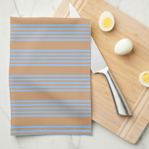 Blue and tan five stripe pattern tea towel