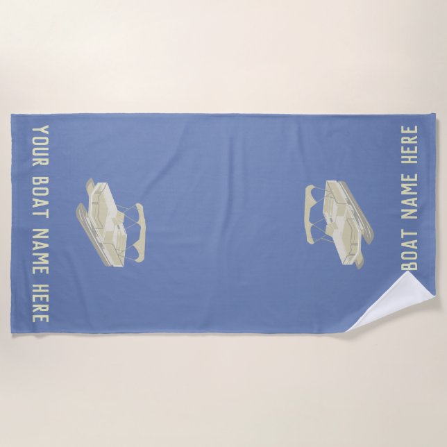 Blue and Tan Personalised Pontoon Boat Beach Towel (Front)