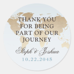Blue and Tan World Map Thank You Favour Label