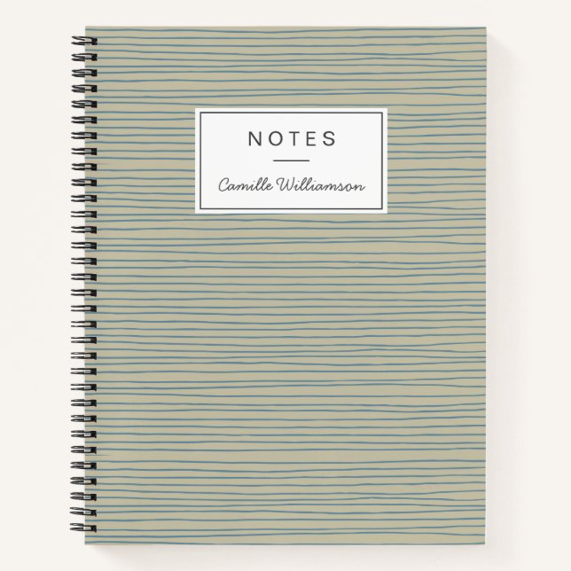 Blue and Taupe Abstract Lines Pattern  Notebook (Front)