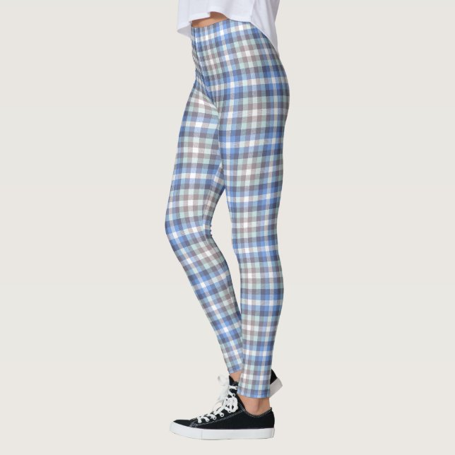Blue and Taupe Tartan Pattern Leggings (Left)