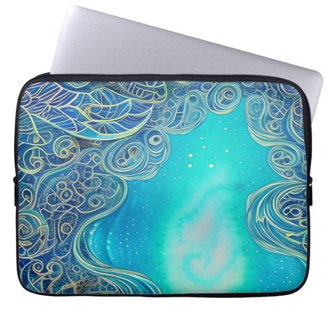 Blue and Teal Abstract Art Laptop Sleeve (Front)