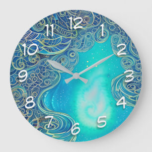 Blue and Teal Abstract Art Large Clock
